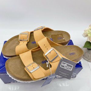 Worn -Birkenstock AZ Soft Footbed Apricot Leather 42 W 11-11.5/M US 9-9.5.